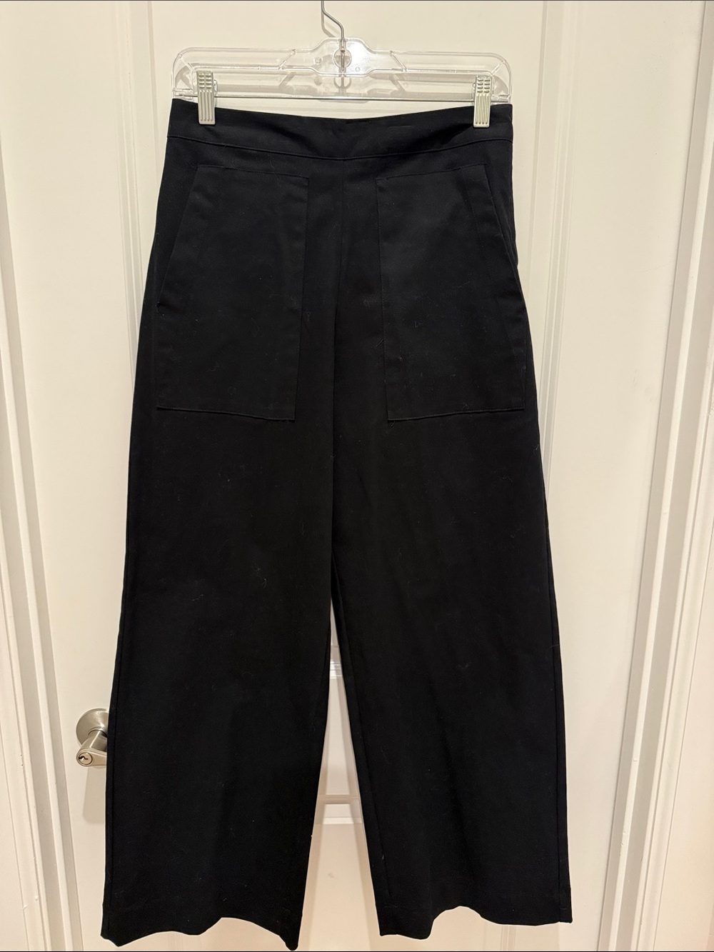 Wide Leg Black Women's Pants with Front Patch Pockets